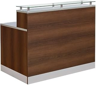 NBF Small Modern Reception Desk with Counter - 48" W x 32" D Retail Checkout Counter - Front Desk Reception Counter with 2 Grommet Holes - Countertop Lobby Desk for Office Salon Store, Walnut