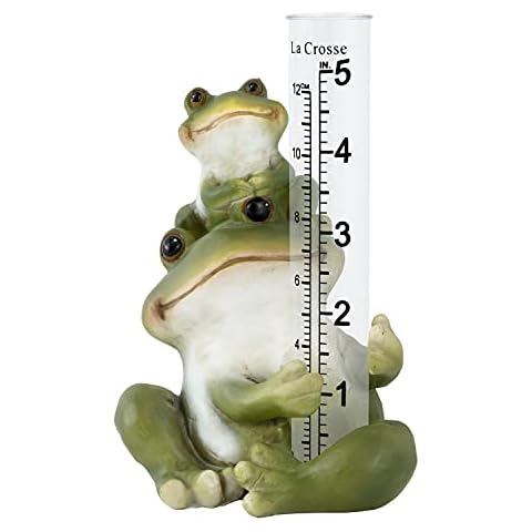 LA CROSSE MCCORMICK 704-4114 5 in. Table Standing Polyresin Frog Rain Gauge, Green Cover