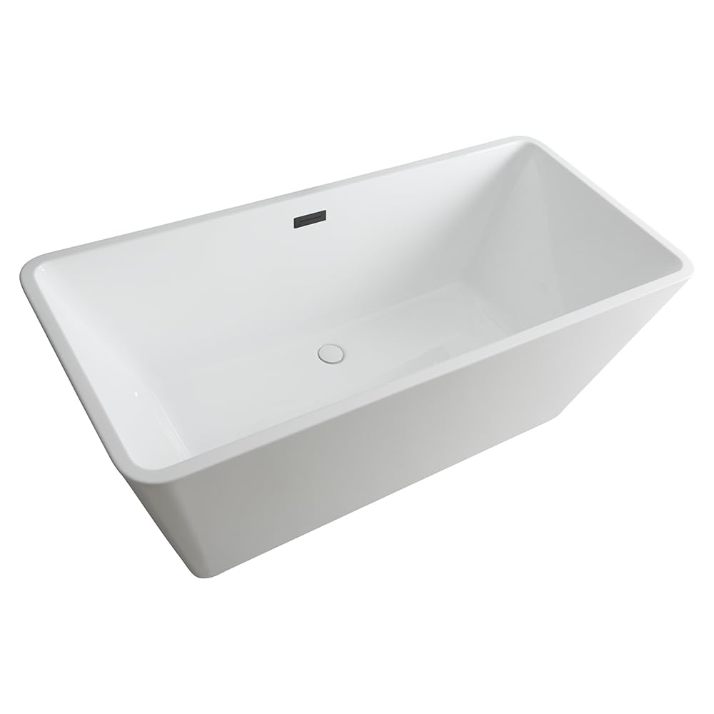 Milano Elswick White 1700mm x 750mm Double Ended Freestanding Square Bath Black Overflow Waste