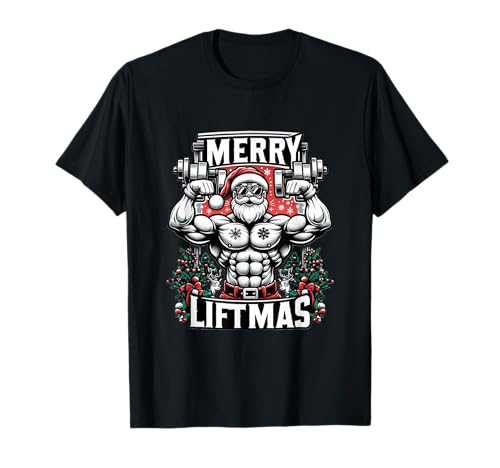 Merry Liftmas Christmas Fitness Madness Gym Santa Deadlift Maglietta