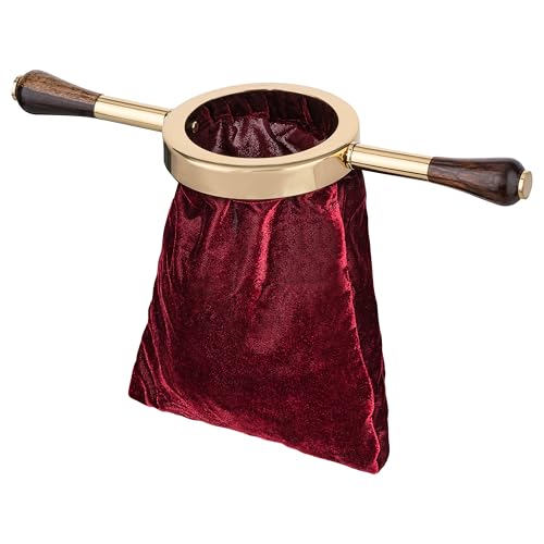 Premium Velvet OFFERING Bag/Collection Basket with Brass & Wooden Handle – 5.11 inch Diameter, Burgundy Church Collection Basket, Sturdy & Elegant for Church Services by MaMeMi - Used condition - US$25.93