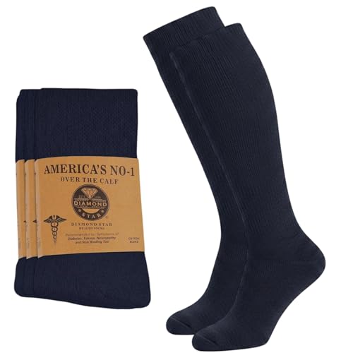 Diamond Star 2 Pairs Diabetic Knee High Socks for Men Non Binding Cotton | Over