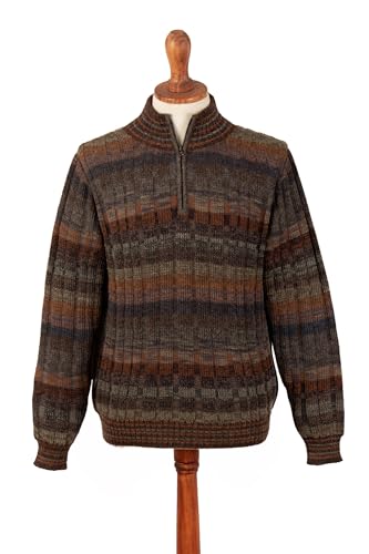 NOVICA Handcrafted Men's Peruvian Alpaca Wool Cardigan with Zipper Multicolor Pullovers, Patterned Knit 'Traveler'4