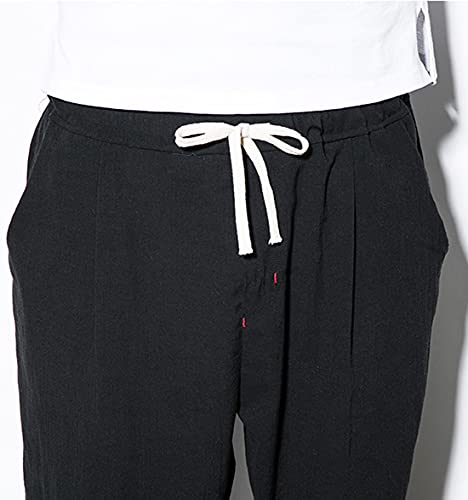 chouyatou Men's Casual Stretched Waist Relaxed Fit Lightweight Tapered Legs Linen Jogger Capri Pant4