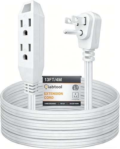 [ETL Listed] 13.1FT White Extension Cord W/ 3 Outlets,3 Prong 16/3SPT-3