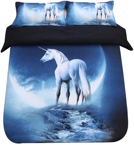Sandyshow Galaxy Unicorn 3PC Duvet Cover Sets Pegasus Out Space Bedding Full/Queen Size for Kids, Wrinkle, Fade, Stain Resistant, Hypoallergenic (Full/Queen, Unicorn)