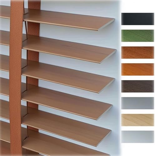 Cordless Faux Wood Blinds - Horizontal Wooden Slat Window Treatments with Privacy Protection for Bedroom, Bathroom & Living Room - Stylish Bright Yellow-Brown Design