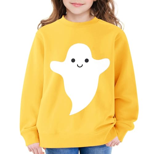 Teen Girls Halloween Ghost Pullover Sweatshirts Crew Neck Long Sleeve Cute Cotton Tops Clothes Kids Casual Sweater4