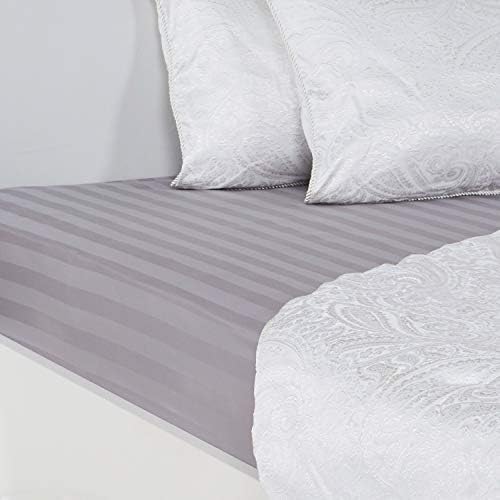 Image of 400 TC Cotton Elastic Fitted Bedsheet with 2 Pillow Covers for Queen Bed 60 x 75 8 Inches Light Grey Stripe Color Fitted Sheet