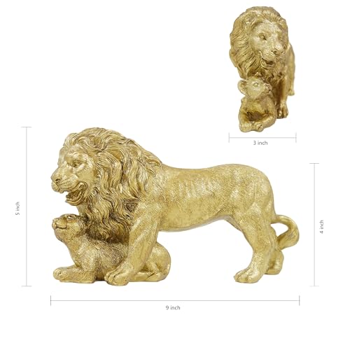 Estatua de León Dorado con Cachorro de 9 in miniatura 4