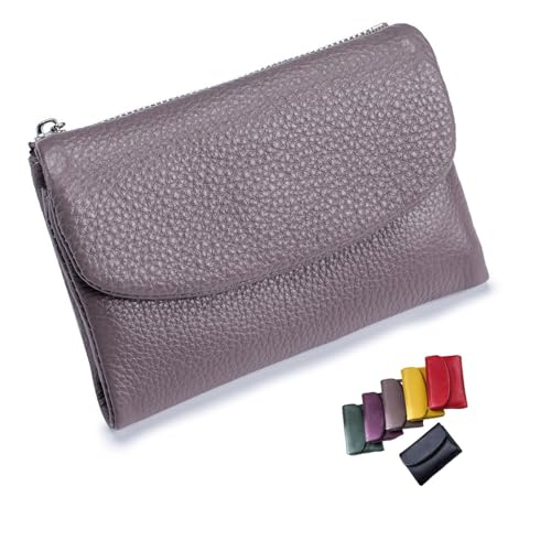 Unisex Pebble Leather Wallet, Small Wallets for Women, RFID Blocking, Genuine Leather Coin Purse with Card Slots Cash Holder (Taro Purple)