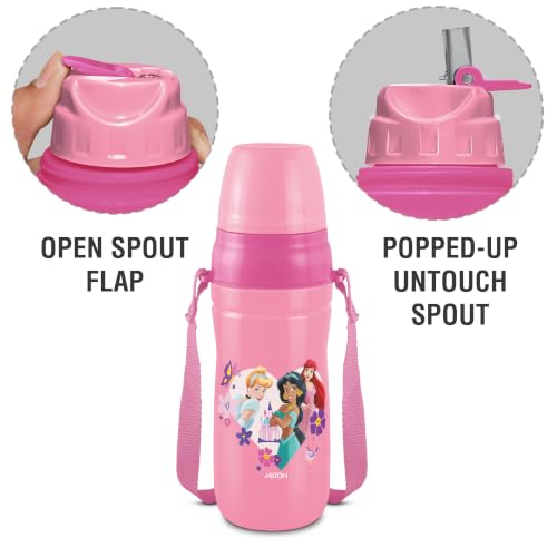 Image of MILTON Disney Kool Cheer 600 Plastic Insulated Thermo Water Bottle with Straw for School Kids I Food Grade, Leak Proof Lid with Hands Free Sipper, Easy to Carry Loop, Picnic, BPA Free, 520 ml, Pink
