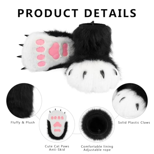 Image of Animal Fuzzy Slippers Bear Cat Wolf Dog Fox Fursuit Feet Paw Claw Shoes Furry Boots Costume Accessories for Adult Kids