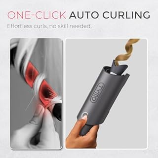 TYMO CURLPRO Automatic Rotating Curling Iron - Beach Waves Curling Wand, Portable Hair Curler, 500 Million Ionic, Dual Voltage & Lightweight for Travel, Ceramic Coating, Metallic Gray 1 inch