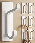 Stick on Hooks for Hanging - Extra Sticky 6KG (Max), Coat Hook on Door for Towel Coat Hat Key, Metal Stainless Heavy Duty, Self Adhesive Hangers Wall Mounted for Bathroom Shower Kitchen, White, 6 Pack