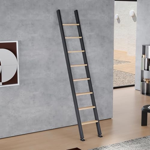 Image of Fredbeck 9ft,108in Library Ladder Carbon Steel Frame Wooden Step,for Loft