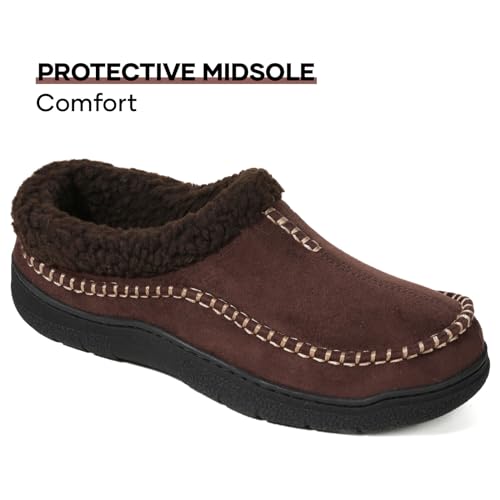 Zigzagger Men's Slip On Moccasin Slippers, Indoor/Outdoor Warm Fuzzy Comfy House Shoes, Fluffy Wide Loafer Slippers,Lamb Coffee, 13-14 D(M) US