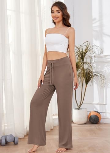 Image of LOCUBE Women's Pajama Pants, Soft Comfy High-Waist Wide-Leg Lounge Pants with Drawstring and Pockets