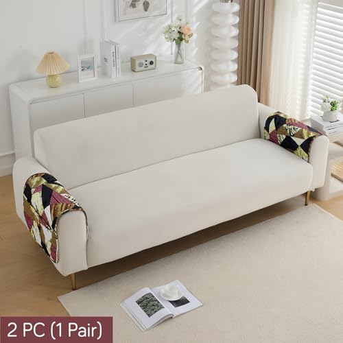 Image of HOKIPO 'Elira Series' Digitally Printed Water Repellent + Waterproof Sofa Armrest Cover with Pockets (2Pcs) - Wine Abstract Geometry (AR-5251-C5*2)