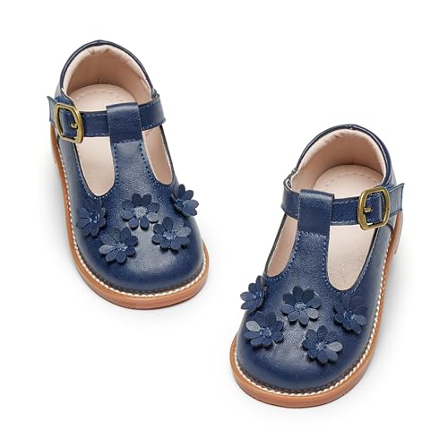 GINFIVE Toddler Little Girls Mary Janes Flats Girls Dress Shoes Kids Shoes Navy Blue 6