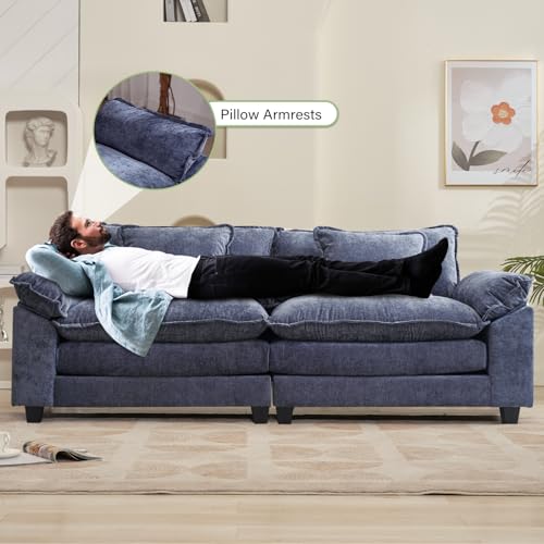Image of Oprisen 86 inch Modular Sectional Sofa, Comfy Cloud Couch Sectional Sofa, Chenille Sofa Sleeper Deep Seat Sofa with Throw Pillows for Living Room (Blue, 86 inch- Loveseat)