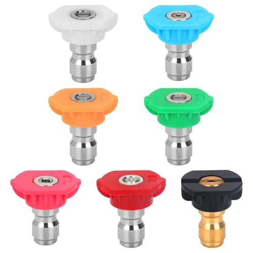 7 Pcs Pressure Washer Spray Nozzle Tips, 1/4 inch Multiple Degrees Connection Pressure Washer Tips for Car Garden Cleaning(Color:Color)