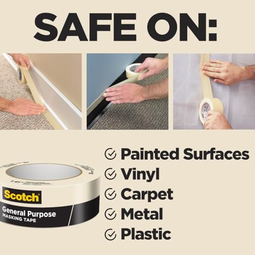 Scotch General Purpose Masking Tape, 1.88 in x 60.1 yd, Beige, Sticks for Up to 5 Days, Removes Easily Without Leaving Sticky Residue, Easy-to-Tear Masking Tape (2050-48MP)