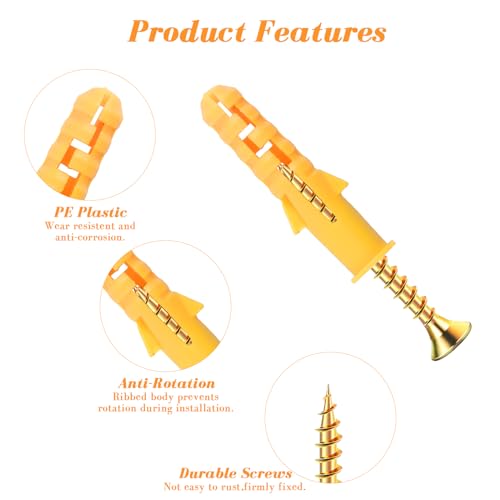 180 Pcs Screws and Wall Plugs Set(90 x Masonry Screw, 90 x Expansion Anchor Bolts), M6 M8 Wall Plugs and Screws, for Brick Concrete Drywall Self Tapping Screw and Anchors