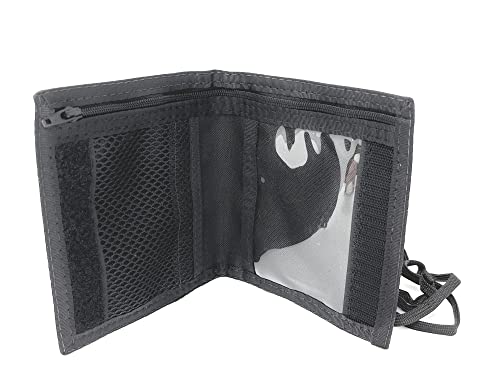 Bifold Neck ID Wallet – USA Made, Lightweight, Water-Resistant Travel Wallet with Adjustable Neckstrap, Zipper Pockets, and Clear Windows for Cards & IDs (Black)4