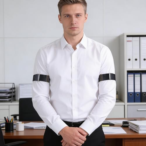 Image of 4Pcs Black Elastic Adjustable Arm Band, Unisex Stretchy Sleeve Garters Anti-Slip Shirt Long Sleeve Holders for Men