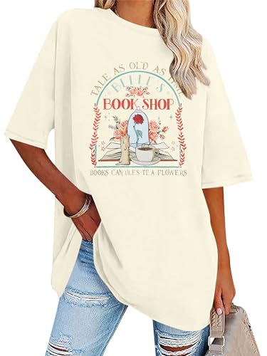 FLOYU Women Belles Book Shop Shirt Princess Belle T-Shirt Book Lover Tops Casual Magic Kingdom Short Sleeve Shirt