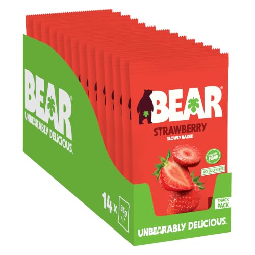 BEAR Fruit Dried Strawberry Packs - Gently Baked Fruit - Healthy - Vegan - 14 x 35g