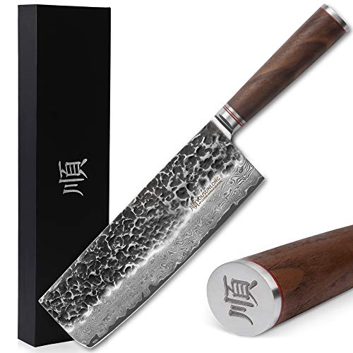 Yousunlong Nakiri Cuchillo De Cuchilla Para Verduras, 9 Pulgadas, Súper Acero Japonés, 67 Capas, Martillado En Damasco, Tsuchime, Mango De Nogal Con Cuero, Incluida La Caja De Regalo Yousunlong Nakiri Cuchillo De Cuchilla Para Verduras, 9 Pulgadas, Súper Acero Japonés, 67 Capas, Martillado En Damasco, Tsuchime, Mango De Nogal Con Cuero, Incluida La Caja De Regalo