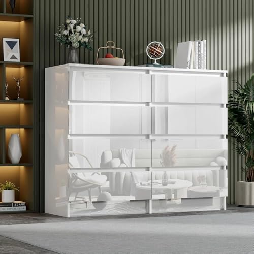 LSLIFE Weiße Kommode mit 6/8 Schubladen Hochglanz Schlafzimmerschrank Nachttisch Sideboard Stauraum Möbel für Wohnzimmer Büro Flur (8 Schubladen weiß) LSLIFE Weiße Kommode mit 6/8 Schubladen Hochglanz Schlafzimmerschrank Nachttisch Sideboard Stauraum Möbel für Wohnzimmer Büro Flur (8 Schubladen weiß)