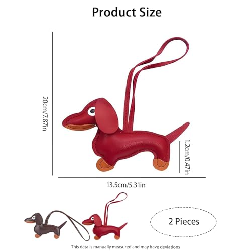 Image of 2 Bag Charms, Dachshund Leather Keychain for Handbags, Stylish Bag Accessories for Women, Cute Keychain for Girls, Matching Bag Charms in (Brown+Orange)