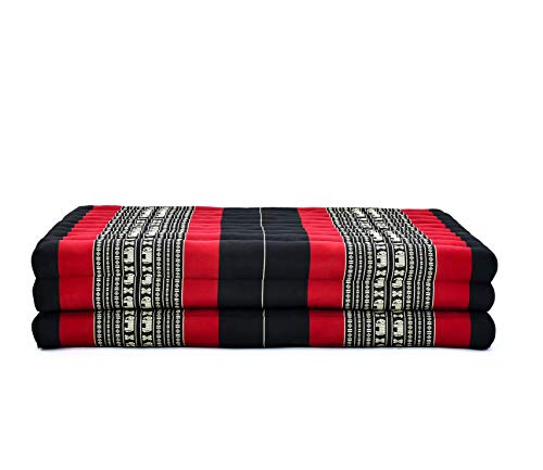 Image of Leewadee Trifold Mattress XL - Comfortable Thai Massage Pad, Foldable Relaxation Floor Mattress Filled with Kapok, Perfect to Use as a Sleeping Mat 79 x 39 inches, Black Red