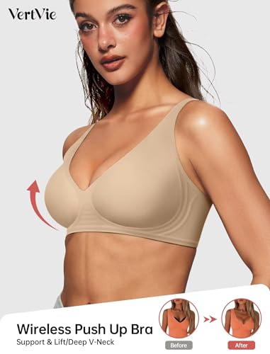 Image of Vertvie Jelly Wireless Bras for Women Push Up Plunge Seamless T-Shirt Bras No Underwire Supportive Full Coverage Bralettes