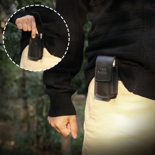 Image of Topstache Leather Multitool Sheath with Belt Clip - EDC Multi Tool Holster for Folding Tool - Leather EDC Holster Pouch Belt Organizer - Magnetic Closure Multitool Case Sheath, M,Black