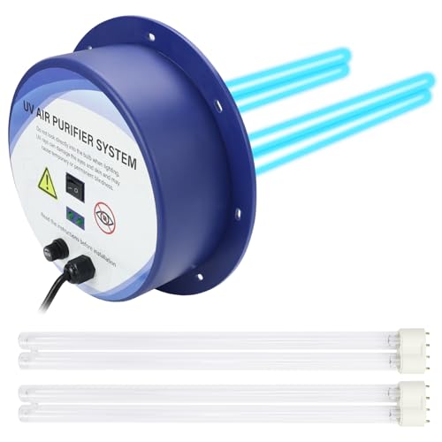 Upgraded 72W UVC light for HVAC Systems with Energy-Saving Airflow Sensor | 2 16-inch 254nm Lamps, 120V