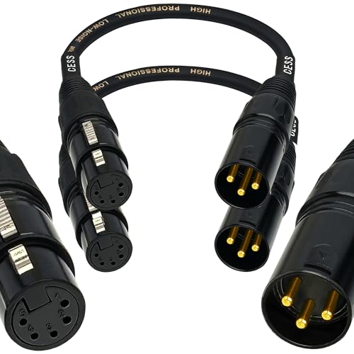 CESS-008 XLR 3-Pin Male to XLR 5-Pin Female Adapter Cable, Balanced XLR3M to XLR5F Signal Converter, 6-Inch Wire Length, 2-Pack