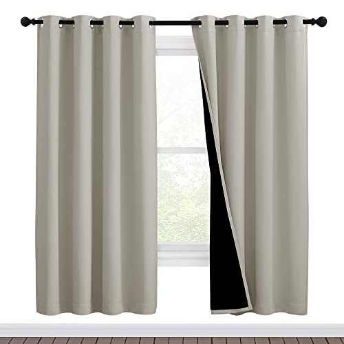 Image of NICETOWN 100% Blackout Window Curtain Panels, Full Light Blocking Drapes with Black Liner for Nursery, 72-inch Drop Thermal Insulated Draperies (Natural, 2 Pieces, 46-inch Wide Per Panel)
