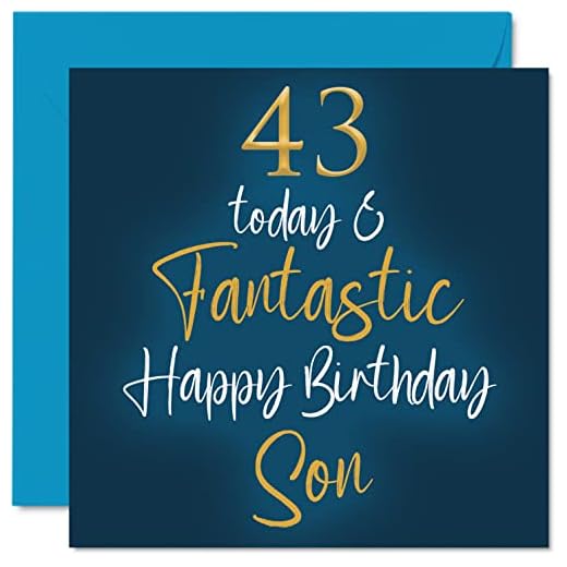 Fantásticas tarjetas de cumpleaños 43 para hijo – 43 Today & Fantastic – Tarjeta de feliz cumpleaños para hijo de mamá o papá, regalos de cumpleaños de hijo, tarjetas de felicitación de cumpleaños de