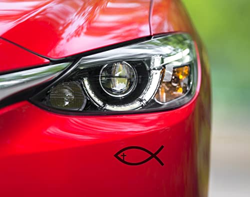 Pack Of 4 Jesus Fish Vinyl Decals Religious Cross Stickers For Cars Window Bumper Laptop Tablets (6 In) Black #TOP3