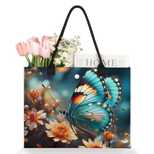 Rainy Butterfly Flower Tote Bag for Women Large Beach Bag Reusable Tote Bags for Work Travel Beach Shopping3