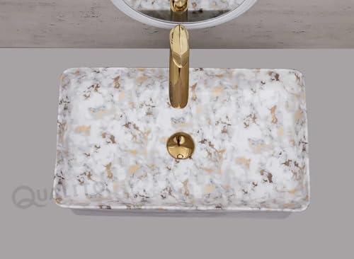 Image of QUALITO Designer Table Top Wash Basin for Bathroom, Living Room, Hall, Dinning Room | Big Size Ceramic Vessel Sink /Basin | Glossy Finish Marble Vanity Basin (24x14x5 Inch, Luxury)