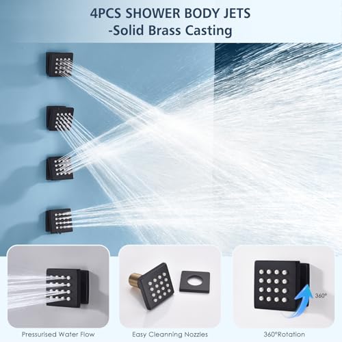 Image of Shower System with Body Jets, Oupukle Black Shower Jets System with Push Button Diverter, Wall Mounted 10 inch Rain Shower Head with 4PCS Body Jets and Handheld Shower Faucet Sets Complete, Rough-in Valve