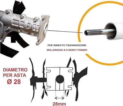 Gruppo Zappetta 9 Denti x Ø28 x Decespugliatori Motozappa x Orto Fresa ingranaggio IN OMAGGIO GRASSO LUBRIFICAZIONE