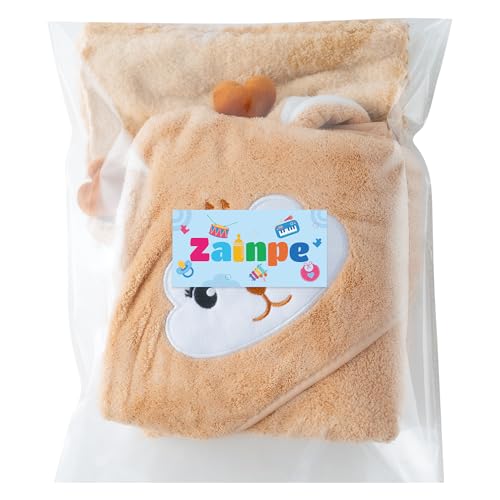 Image of Zainpe 4Pcs Baby Animal Character Hooded Towel & Washcloth Set Brown Coral Fleece Soft Absorbent Cute Deer Bath Towel Blanket Hand Towels Infant Shower Gifts for Newborn Toddler Essential