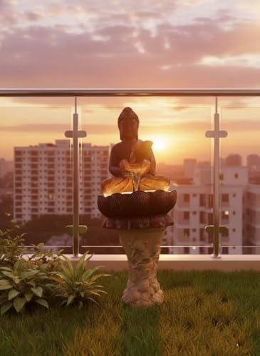 Image of Buddha Water Fountain 4 FT for Home & Garden Indoor Outdoor Fountain with LED Lights & Water Pump, Meditation Decor Showpiece