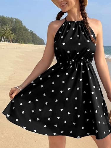 SHENHE Girl's Summer Halter Neck Dress Heart Print Sleeveless A Line Flowy Short Sundress4